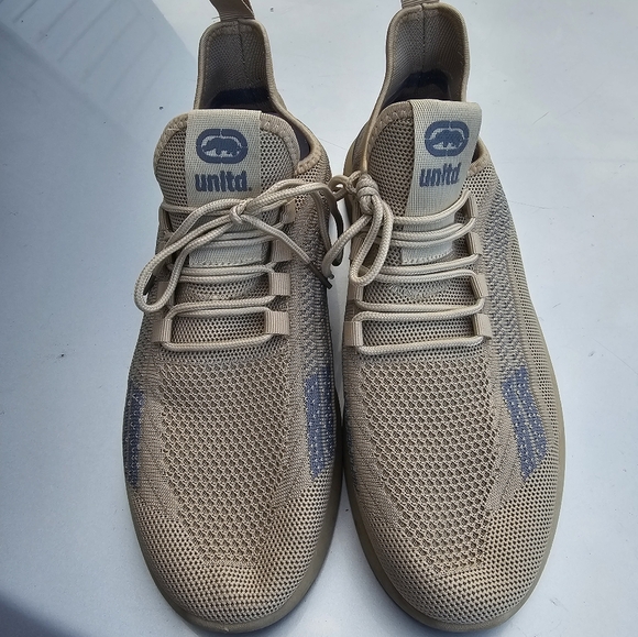 Tan and Blue Modern Sneakers with Breathable Knit Design - Picture 1 of 7